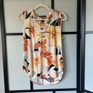 [S/Petite] Tribal Warm Summer Floral Print Flowy Rayon Blend Sleeveless Blouse